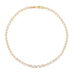 Jazz Tennis Necklace w Baguette Cut Cubic Zirconia Gold Plated