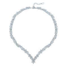 Enchanted V Necklace w Swarovski Crystals Rhodium Plated