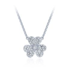 Flower Petal Pave Necklace w Swarovski Crystal Rhodium Plated