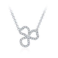 Open Flower Petal Necklace w Swarovski Crystals Rhodium Plated