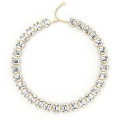 Octagon Sensational Statement Necklace Clear Crystals Gold Plated