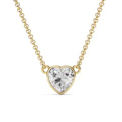 Heart Necklace Clear Crystals Gold Plated