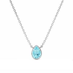 Teardrop Necklace Aquamarine Crystals Rhodium Plated