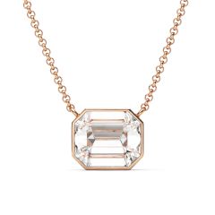 Octagon Necklace Clear Crystals Rose Gold Plated