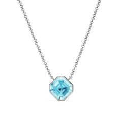 Asscher Necklace Aquamarine Crystals Rhodium Plated