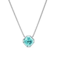 Asscher Necklace Light Turquoise Crystals Rhodium Plated