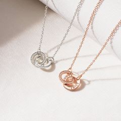 Personalised Interlocking Mini Double Brilliance Circles Necklace in Sterling Silver