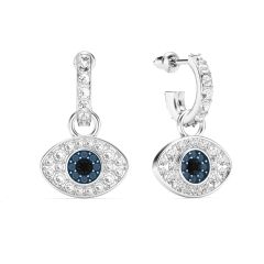 Evil Eye Circle Hoop Earrings Crystals Rhodium Plated