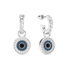 Evil Eye Hoop Earrings Crystals Rhodium Plated