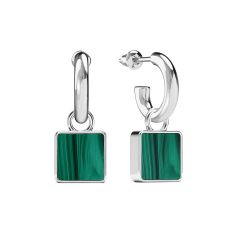 Square Malachite Drop Earrings Rhodium Plated