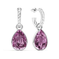 Statement Teardrop Light Amethyst Crystals Drop Earrings Rhodium Plated