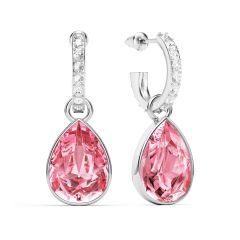 Statement Teardrop Light Rose Crystals Drop Earrings Rhodium Plated