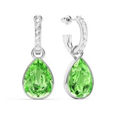 Statement Teardrop Peridot Crystals Drop Earrings Rhodium Plated