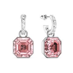 Asscher Light Rose Crystals Drop Earrings Rhodium Plated