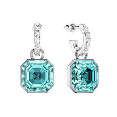 Asscher Light Turquoise Crystals Drop Earrings Rhodium Plated