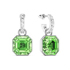 Asscher Peridot Crystals Drop Earrings Rhodium Plated