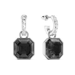 Asscher Crystal Silver Night Crystals Drop Earrings Rhodium Plated